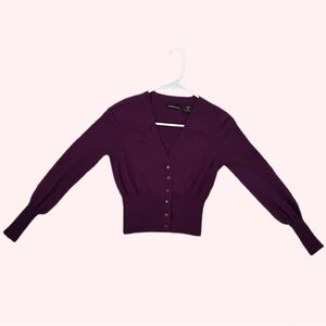 MODA lnternational VS Dark Purple Cropped Sweater with Purple Buttons